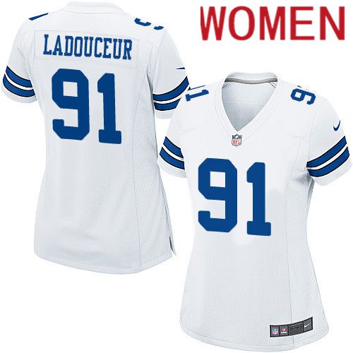 Women Dallas Cowboys #91 L. P. Ladouceur Nike White Team Game NFL Jersey->women nfl jersey->Women Jersey